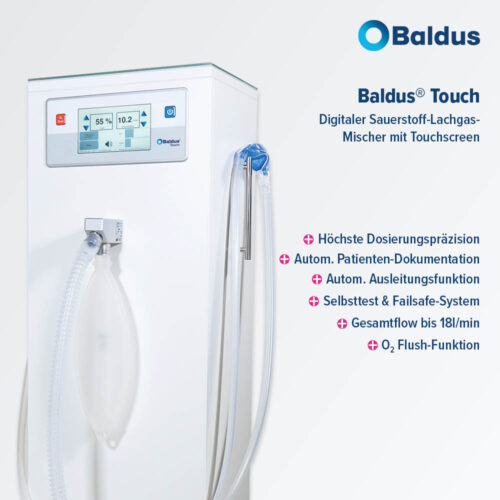 Abbildung des Lachgas-Sauerstoff-Mischers "Baldus Touch" mit Benefits