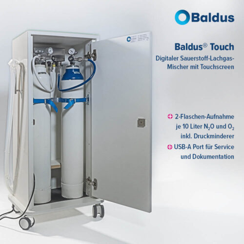 Abbildung Rückseite des Lachgas-Sauerstoff-Mischers "Baldus Touch" mit Eigenschaften
